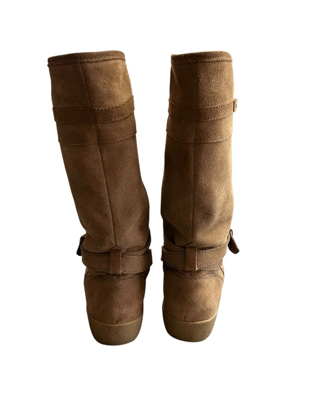 Coach Tallulah Boots Women’s 7 B Brown Suede Shearling Mid Calf Buckle Gold Logo